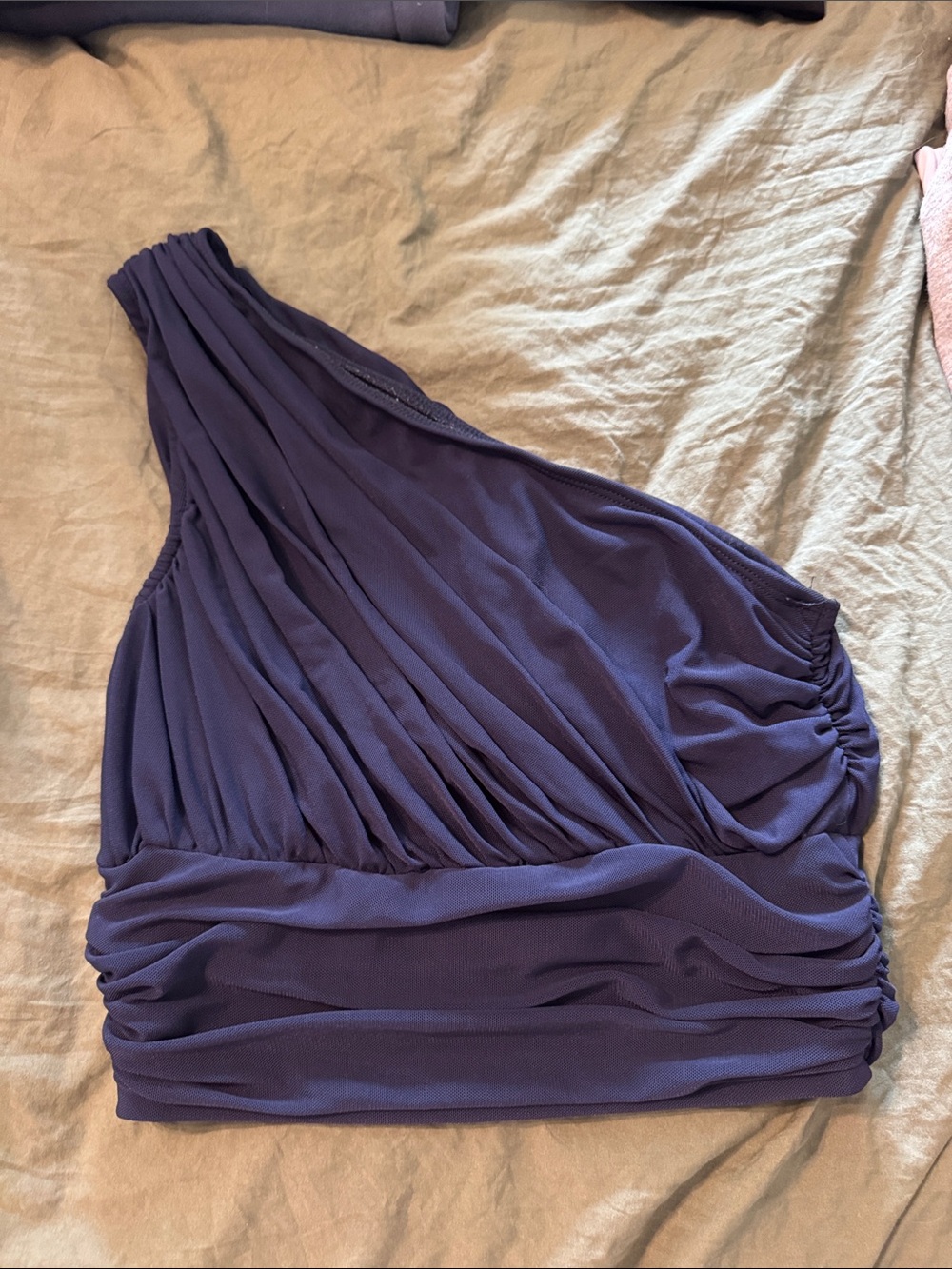 SHEIN One-Shoulder Blue Ruched Crop Top